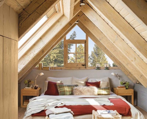 casas con techos de madera acabados